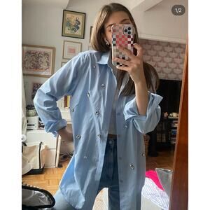 Calvin Klein Upcycled Rhinestone Embellished Shirt Button Up Sz Small